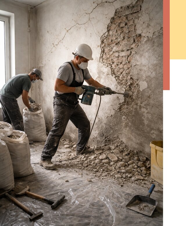 Демонтаж штукатурки со стен в Белореченске от 7304 руб/м² — быстро и недорого | ОТДЕЛОЧНИК-Блч