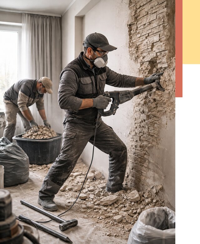 Демонтаж декоративного камня в Белореченске от 1471 руб/м² — быстро и недорого | ОТДЕЛОЧНИК-Блч