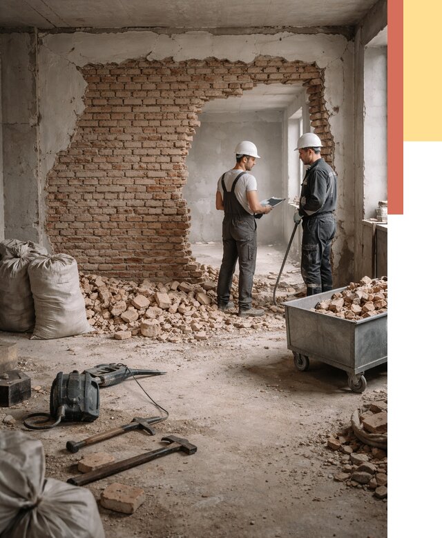 Демонтаж кирпичных стен в Белореченске от 4260 руб. — быстро, недорого, под ключ | ОТДЕЛОЧНИК-Блч