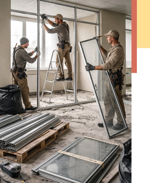 Демонтаж алюминиевых перегородок в Белореченске от 4260 руб. — быстро и недорого | ОТДЕЛОЧНИК-Блч