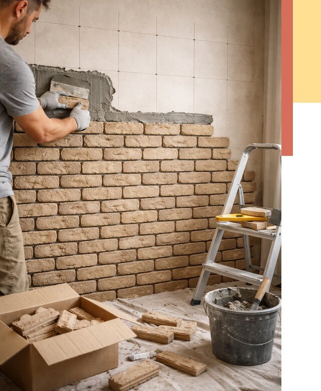 Монтаж декоративного кирпича в Белореченске от 3246 руб./м² — быстро и недорого | ОТДЕЛОЧНИК-Блч