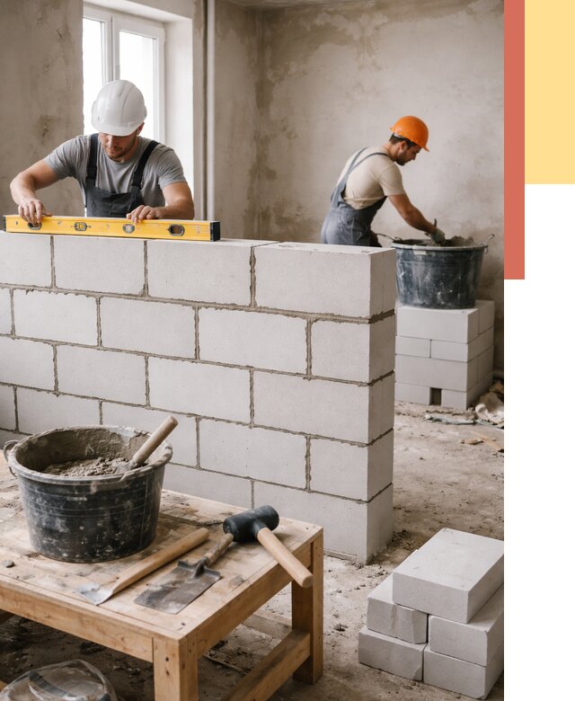 Кладка перегородок из газобетона в Белореченске от 3246 руб. под ключ | ОТДЕЛОЧНИК-Блч