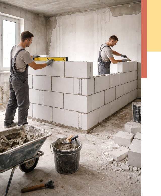 Кладка перегородок из ПГП в Белореченске от 2536 руб./м2 — монтаж и возведение под ключ | ОТДЕЛОЧНИК-Блч