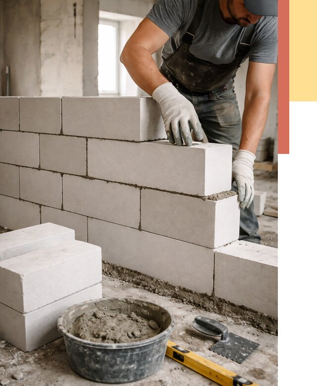 Кладка перегородок из силикатного блока в Белореченске от 4058 руб. под ключ | ОТДЕЛОЧНИК-Блч