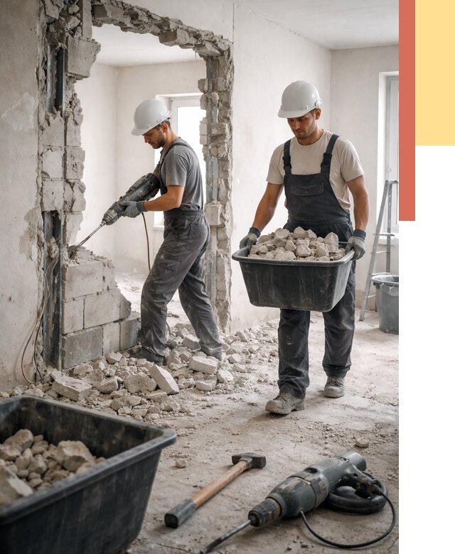 Демонтаж блоковых перегородок в Белореченске от 3804 руб. — быстро и недорого | ОТДЕЛОЧНИК-Блч