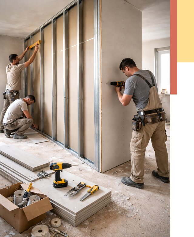 Монтаж однослойной перегородки из гипсокартона в Белореченске от 659 руб. | ОТДЕЛОЧНИК-Блч