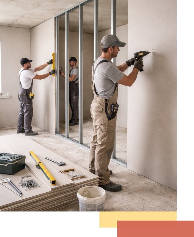 Однослойная перегородка из гипсокартона в Белореченске под ключ, монтаж и отделка