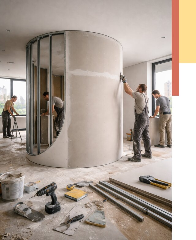 Радиусная перегородка из гипсокартона в Белореченске от 2942 руб. под ключ | ОТДЕЛОЧНИК-Блч