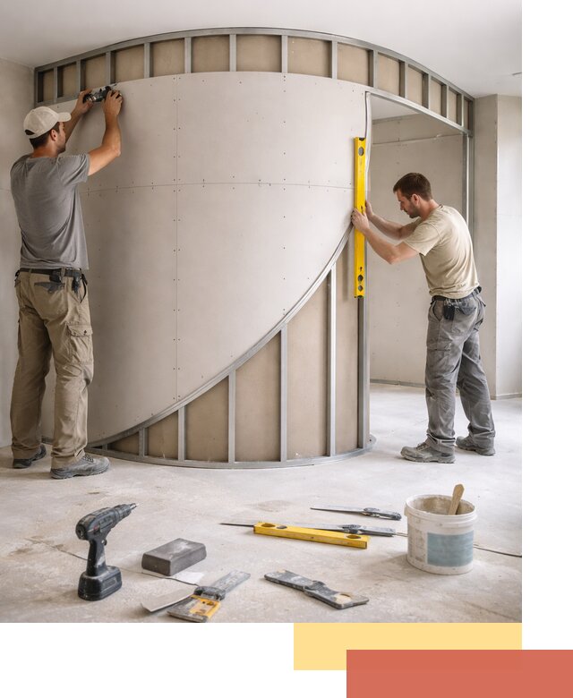 Радиусная перегородка из гипсокартона в Белореченске под ключ