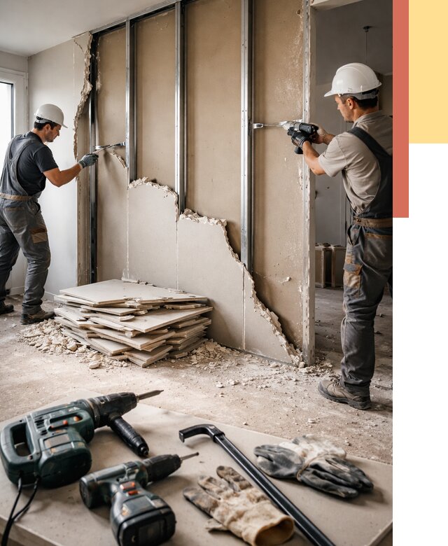 Демонтаж перегородки из гипсокартона в Белореченске от 1217 руб. быстро и недорого | ОТДЕЛОЧНИК-Блч