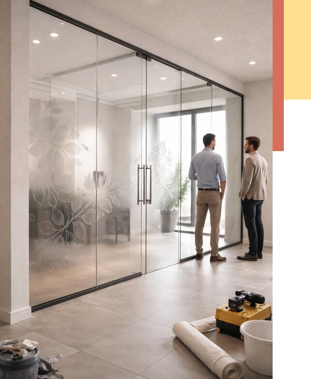 Стеклянные перегородки с рисунком в Белореченске от 12680 руб. монтаж и нанесение | ОТДЕЛОЧНИК-Блч