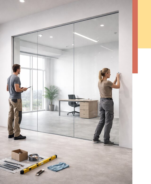 Перегородки из закаленного стекла в Белореченске от 9637 руб. под ключ | ОТДЕЛОЧНИК-Блч