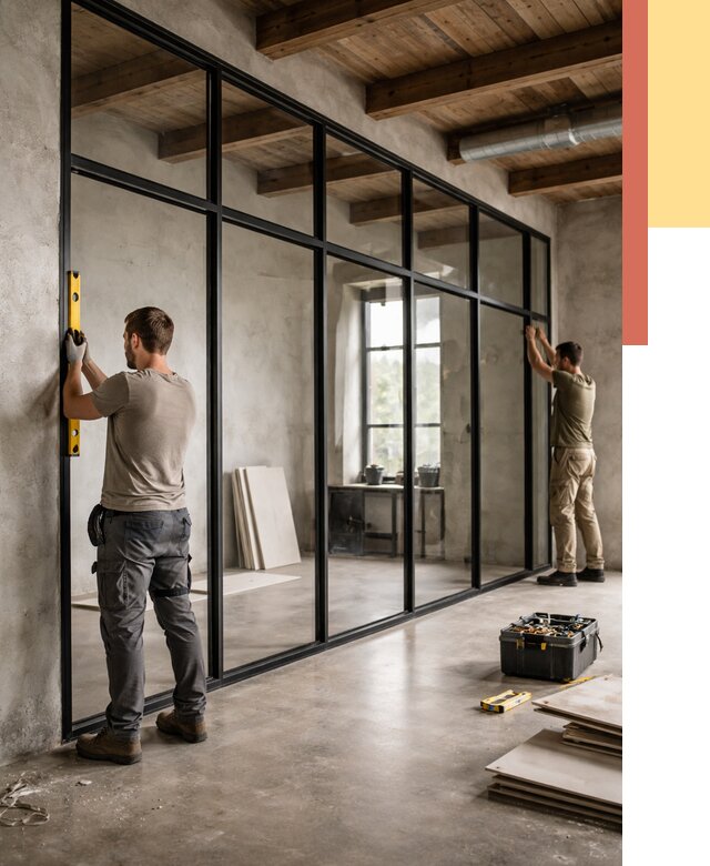 Стеклянные перегородки лофт в Белореченске от 10651 руб. под ключ | ОТДЕЛОЧНИК-Блч