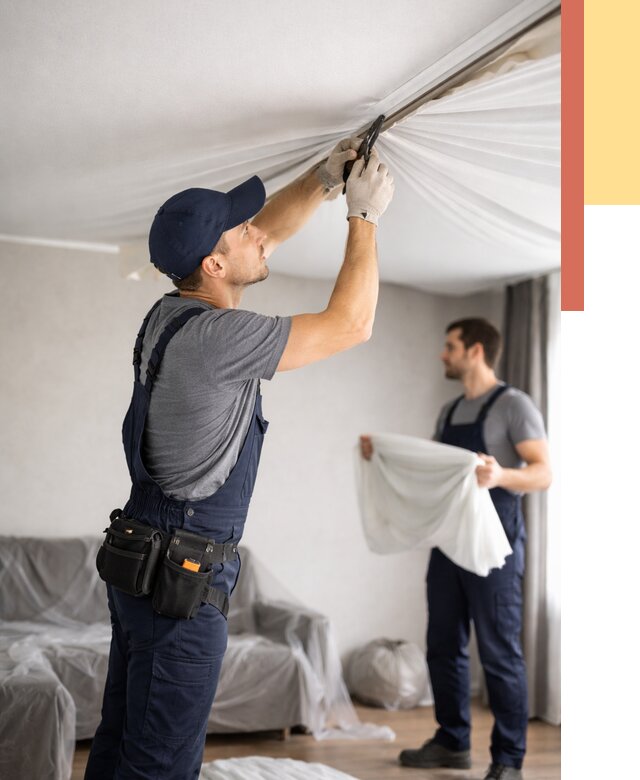 Демонтаж натяжного потолка в Белореченске от 4565 руб. — снятие и разбор под ключ | ОТДЕЛОЧНИК-Блч