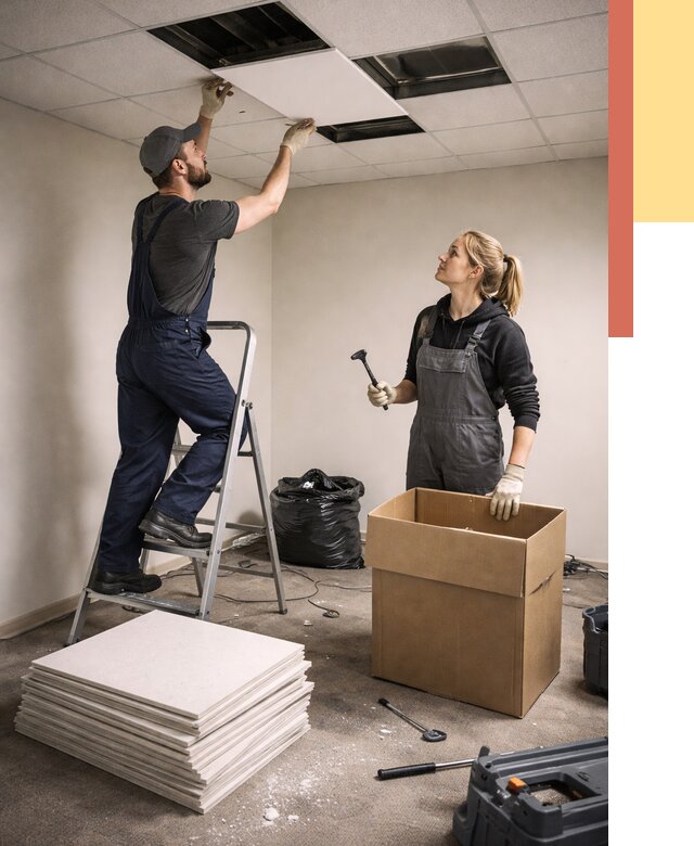 Демонтаж потолочной плитки в Белореченске от 4565 руб. быстро и недорого | ОТДЕЛОЧНИК-Блч