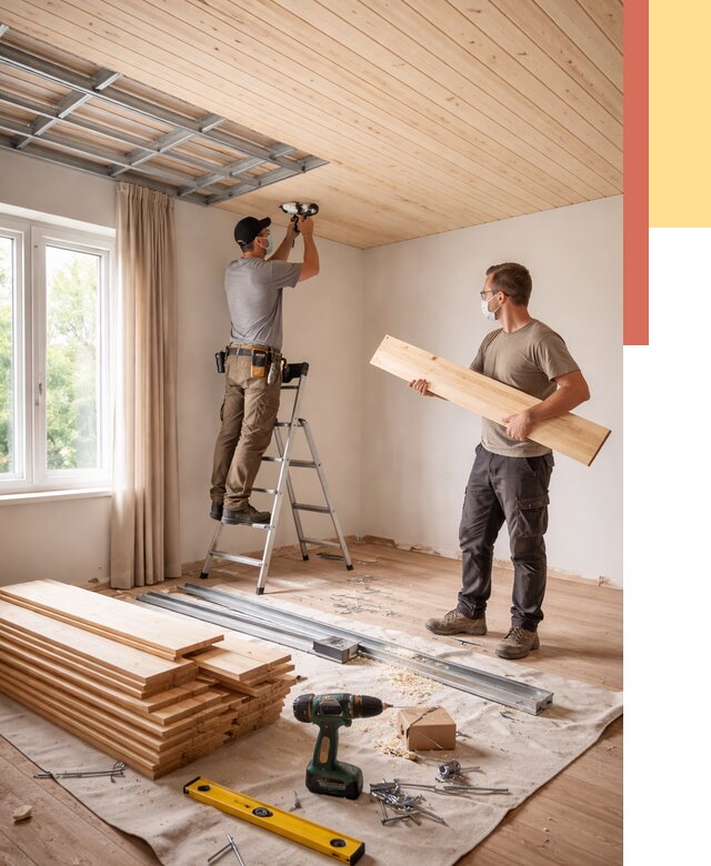 Монтаж потолка из вагонки в Белореченске от 6594 руб. | Быстро и недорого — ОТДЕЛОЧНИК-Блч