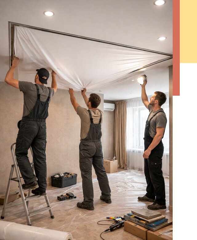 Монтаж ПВХ натяжного потолка в Белореченске от 3550 руб. под ключ | ОТДЕЛОЧНИК-Блч