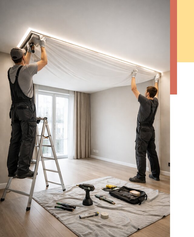 Монтаж парящего натяжного потолка в Белореченске от 4565 руб. быстро и недорого | ОТДЕЛОЧНИК-Блч