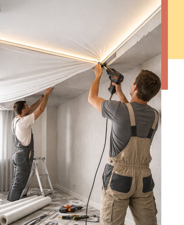 Монтаж натяжного потолка с подсветкой в Белореченске от 964 руб. | ОТДЕЛОЧНИК-Блч