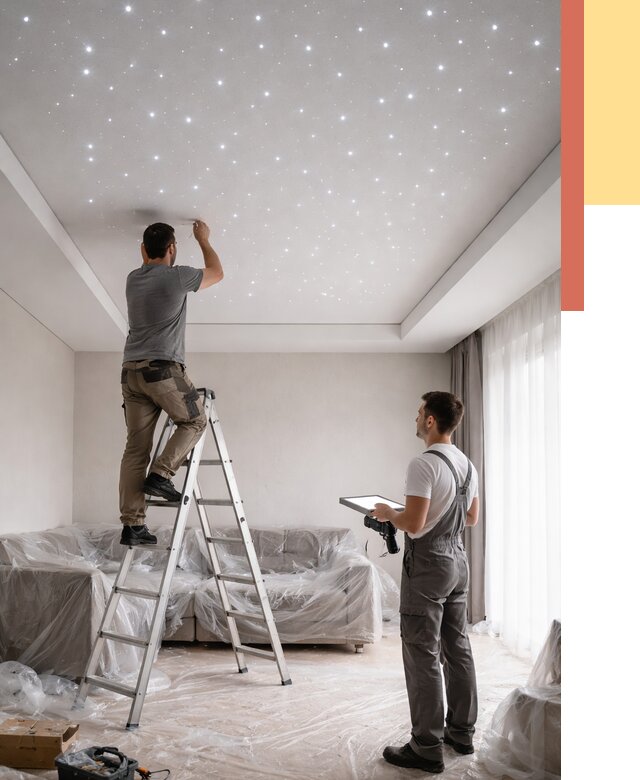 Монтаж натяжного потолка «звездное небо» в Белореченске от 6594 руб. | ОТДЕЛОЧНИК-Блч