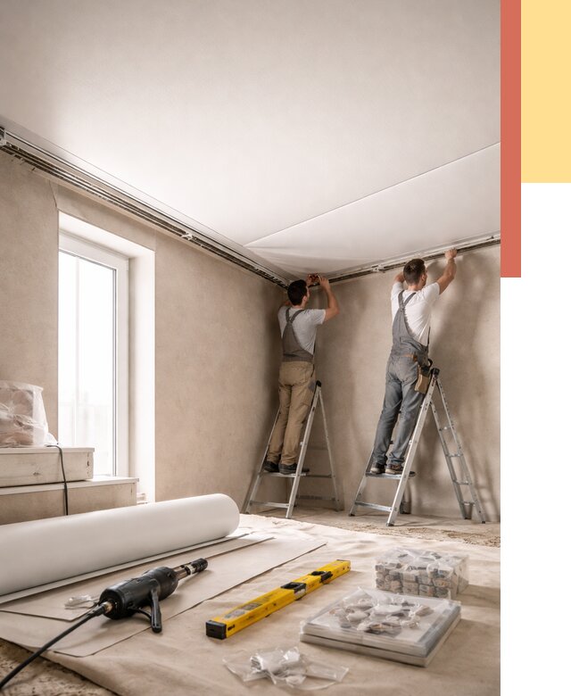 Монтаж натяжного потолка в спальне в Белореченске от 3855 руб. под ключ | ОТДЕЛОЧНИК-Блч