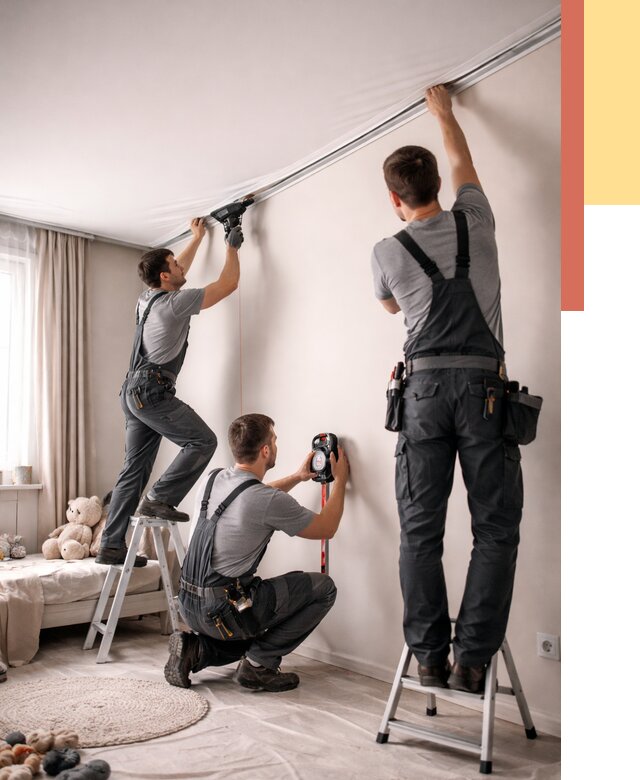 Монтаж натяжного потолка в детской в Белореченске от 3550 руб. — быстро и недорого | ОТДЕЛОЧНИК-Блч