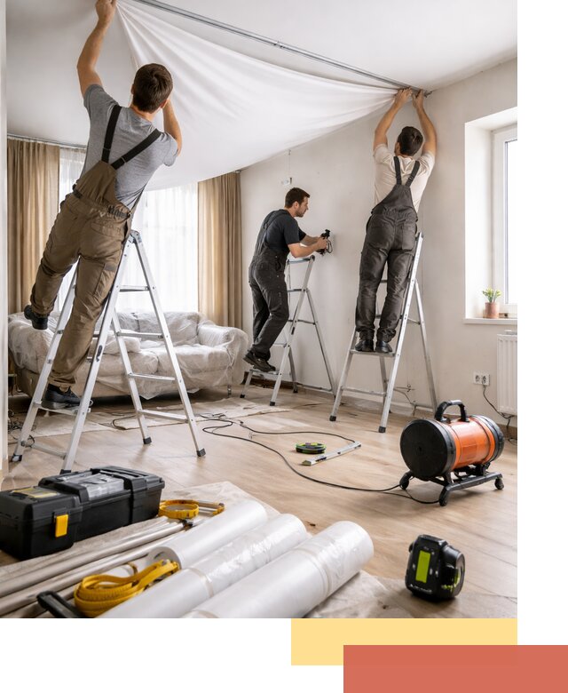 Монтаж натяжного потолка в гостиной в Белореченске