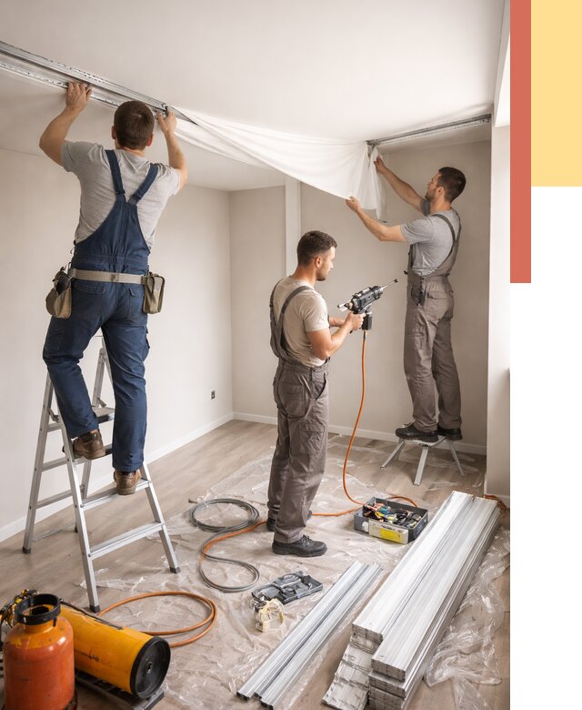 Монтаж натяжного потолка в студии в Белореченске от 5579 руб. — быстро и недорого | ОТДЕЛОЧНИК-Блч