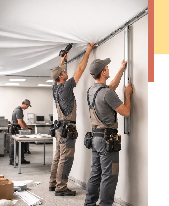 Монтаж натяжного потолка в офисе в Белореченске от 456 руб/м² — быстро и недорого | ОТДЕЛОЧНИК-Блч