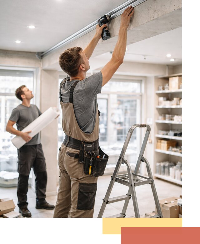 Монтаж натяжных потолков в магазине в Белореченске