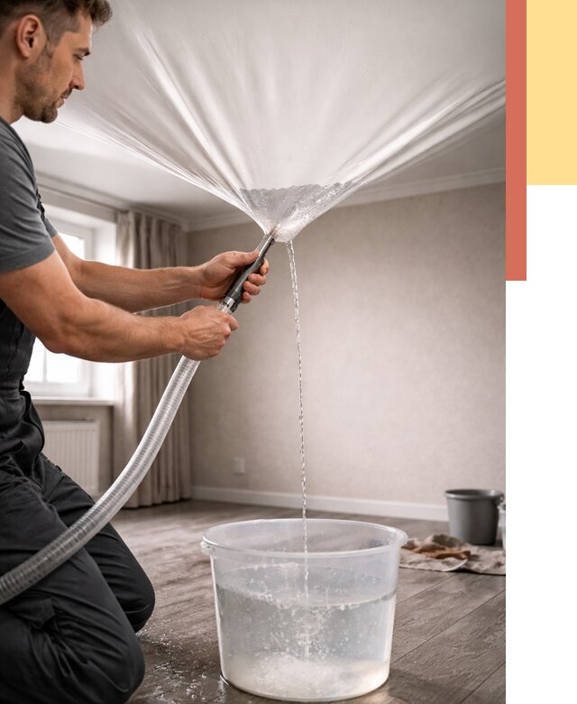 Слив воды с натяжного потолка в Белореченске от 2536 руб. быстро и недорого | ОТДЕЛОЧНИК-Блч