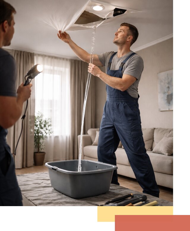 Слив воды с натяжного потолка в Белореченске быстро и аккуратно