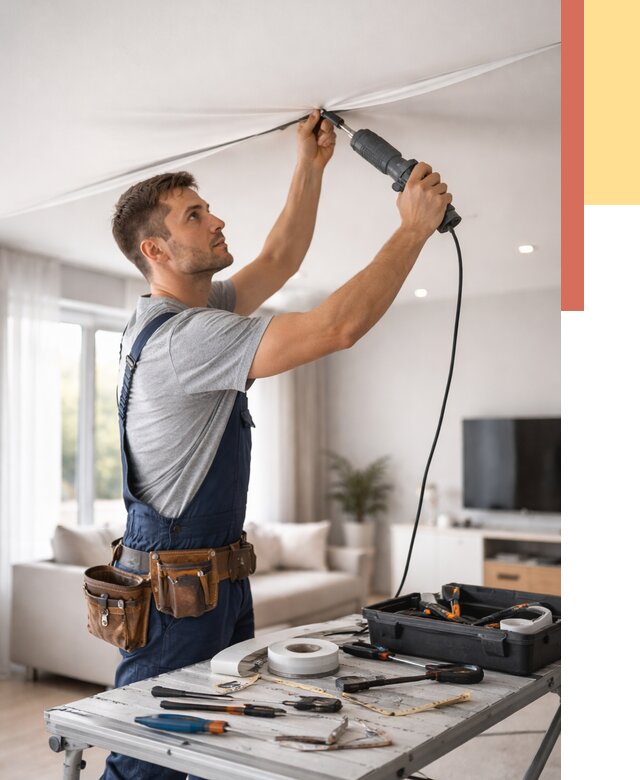 Ремонт натяжных потолков в Белореченске от 9637 руб. под ключ — ОТДЕЛОЧНИК-Блч