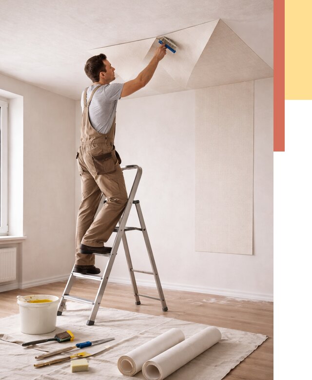 Поклейка обоев на потолок в Белореченске от 4565 руб. быстро и недорого | ОТДЕЛОЧНИК-Блч