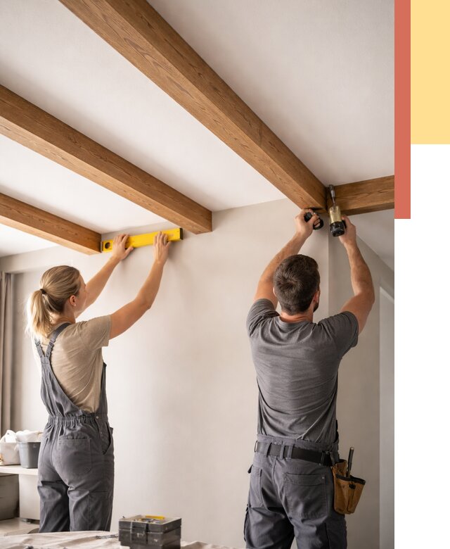 Монтаж декоративных балок на потолок в Белореченске от 4260 руб. — ОТДЕЛОЧНИК-Блч